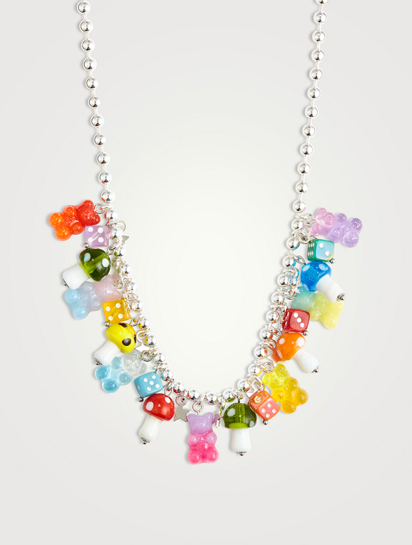 OMNIS STUDIOS The Gummy Bear And Mushroom Sterling Silver Charm Necklace Men's Metallic