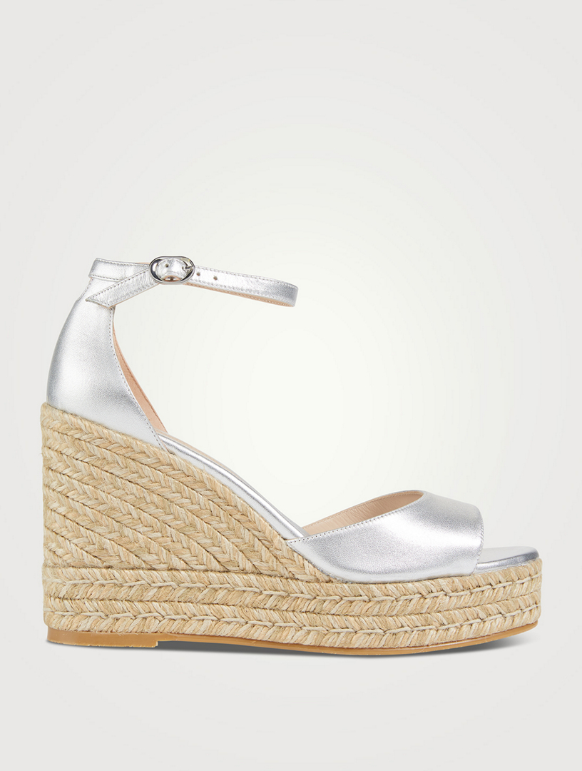 STUART WEITZMAN Nudistcurve Metallic Leather Espadrille Wedge Sandals