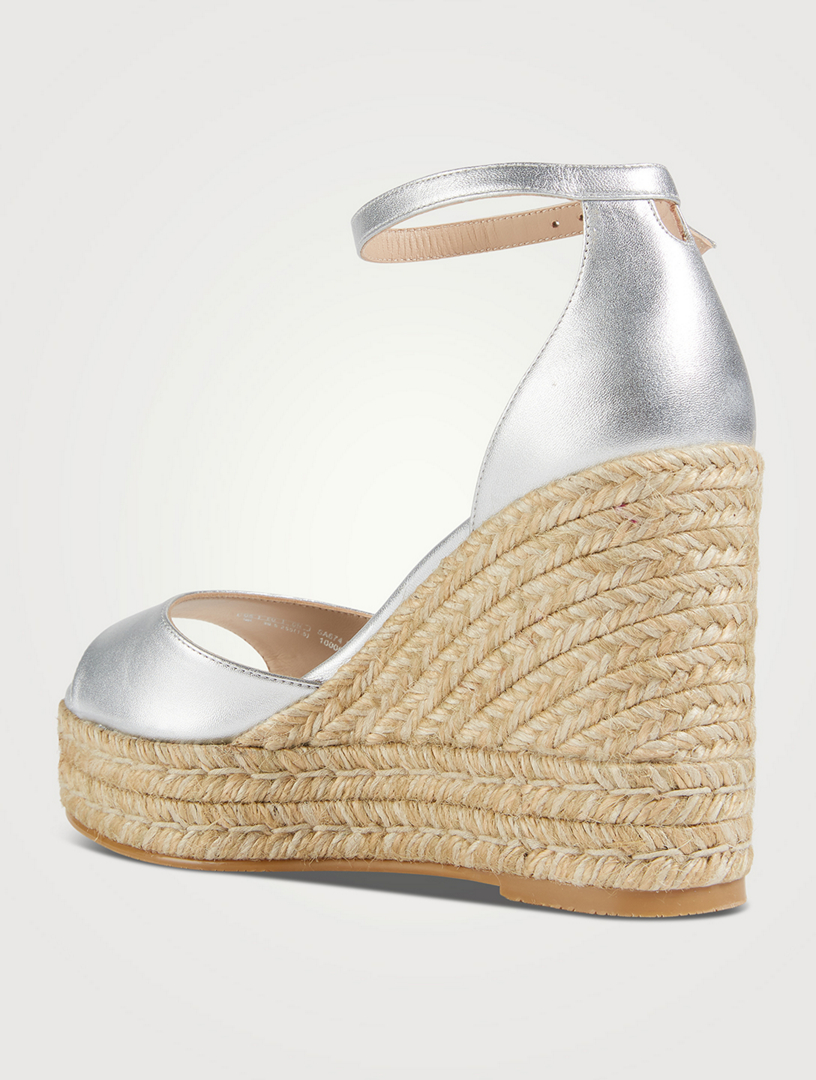 STUART WEITZMAN Nudistcurve Metallic Leather Espadrille Wedge Sandals