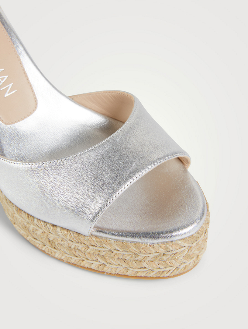 STUART WEITZMAN Nudistcurve Metallic Leather Espadrille Wedge Sandals