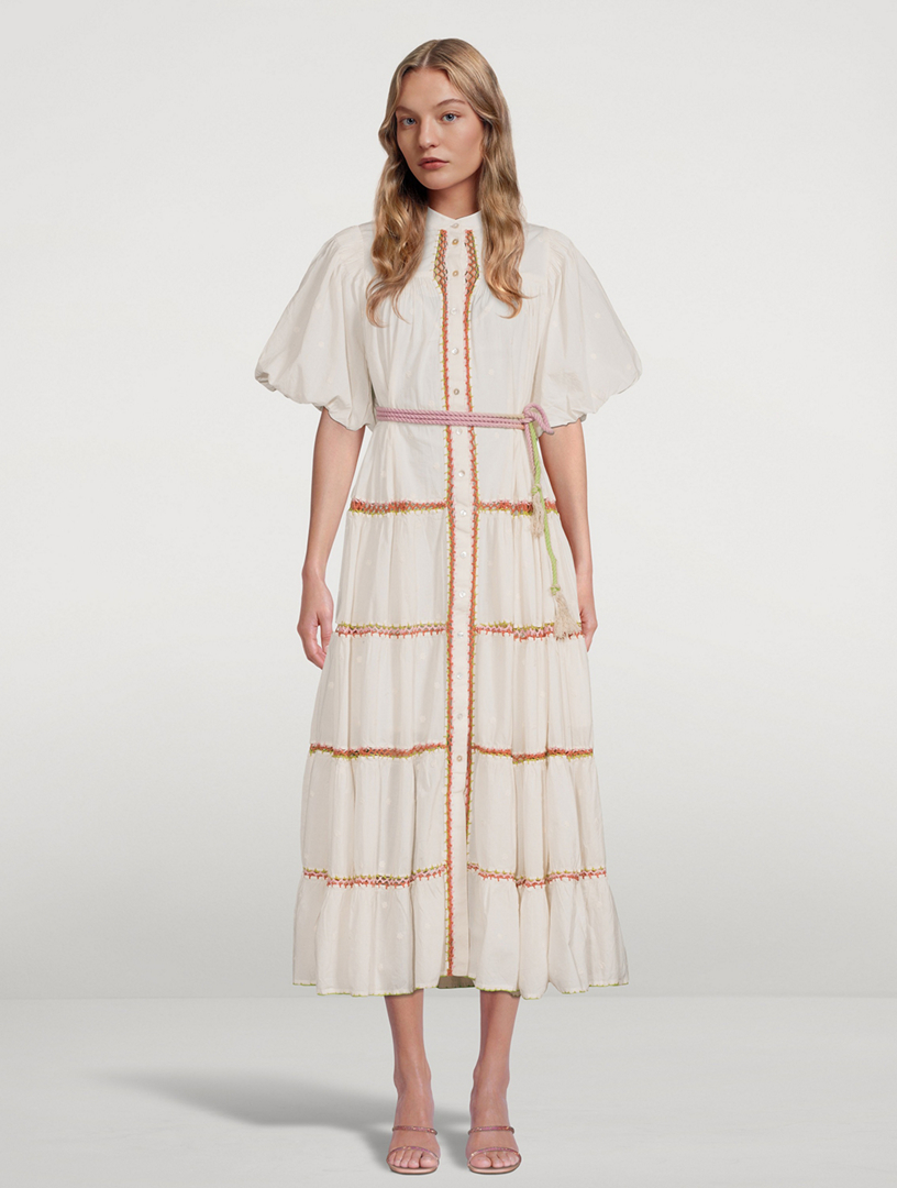 ALEMAIS Giselle Embroidered Midi Dress Women's White