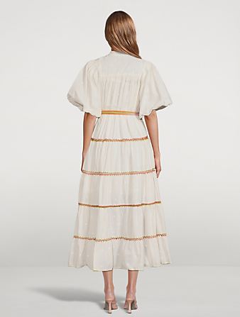 ALEMAIS Giselle Embroidered Midi Dress Women's White