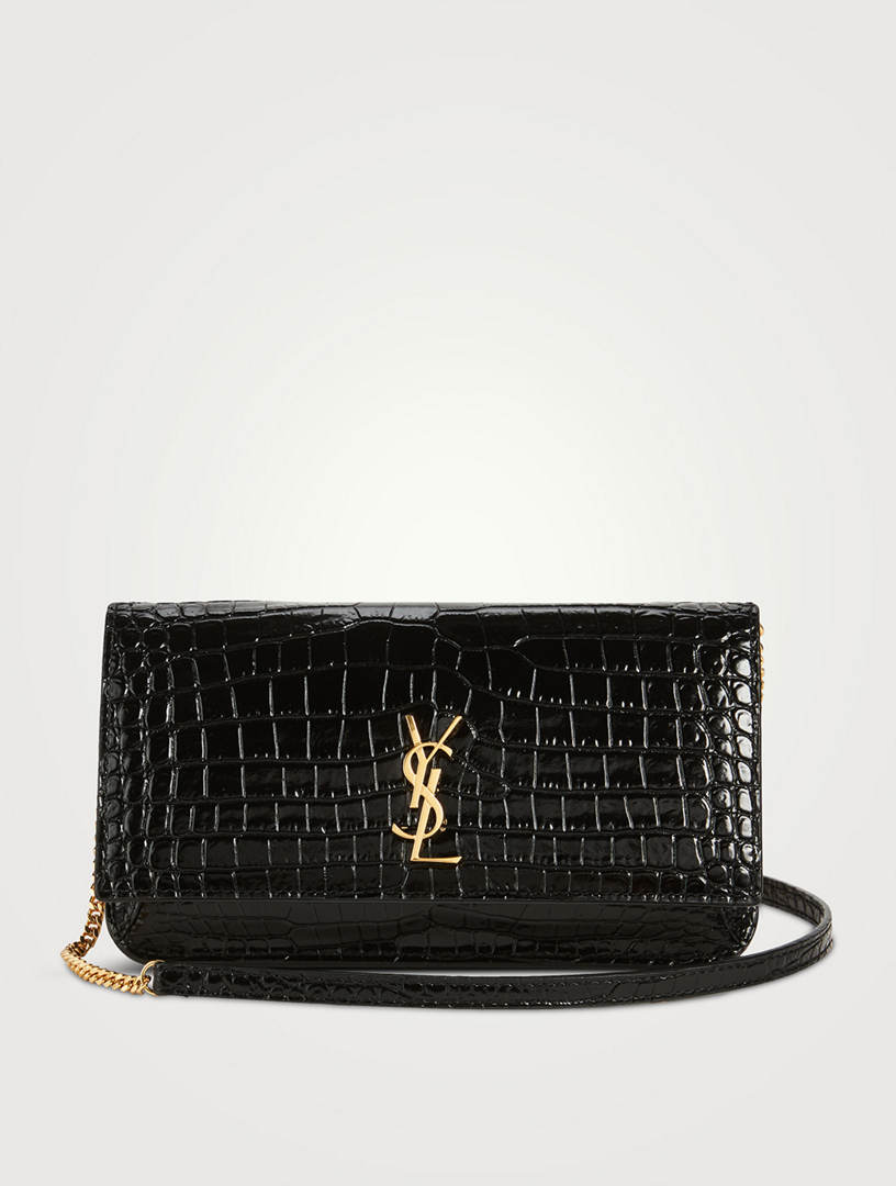 SAINT LAURENT Cassandre CrocEmbossed Leather Crossbody Phone Bag