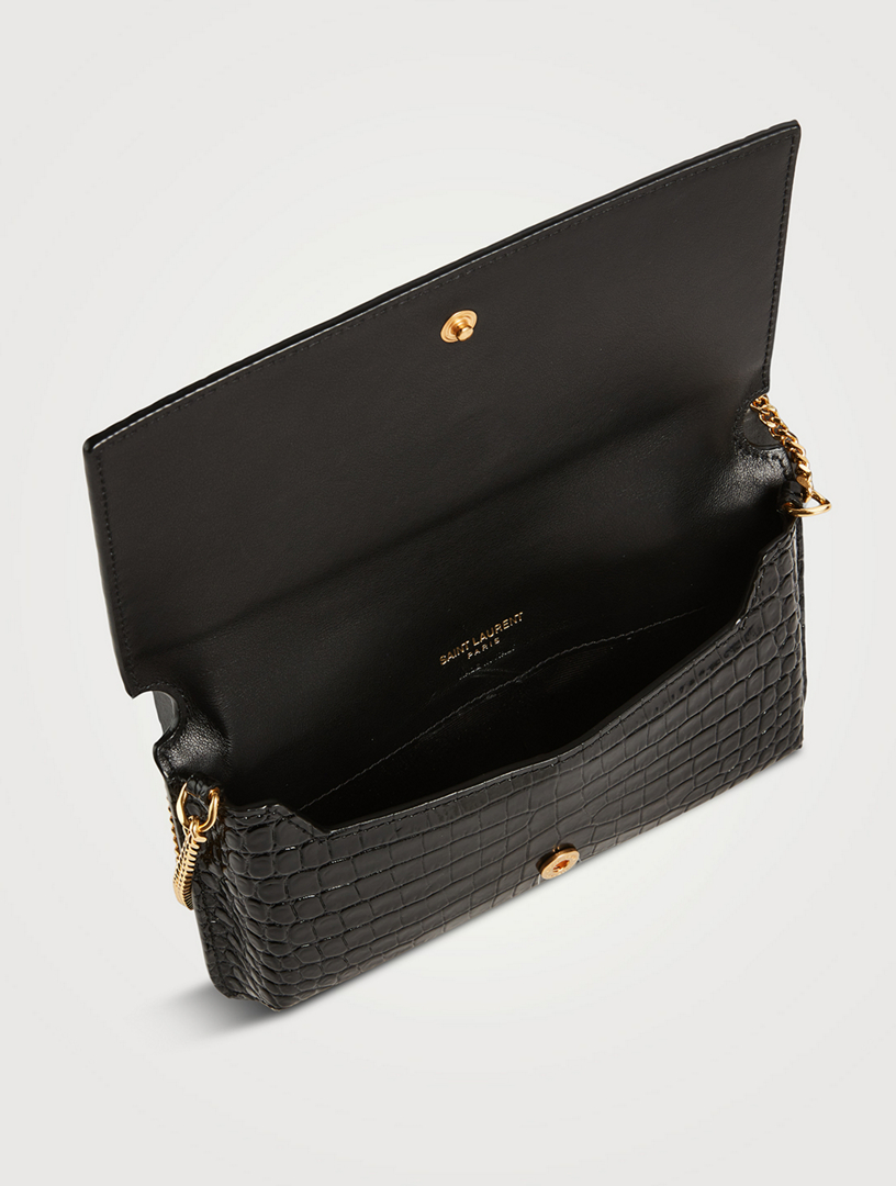 SAINT LAURENT Cassandre Croc-Embossed Leather Crossbody Phone Bag ...