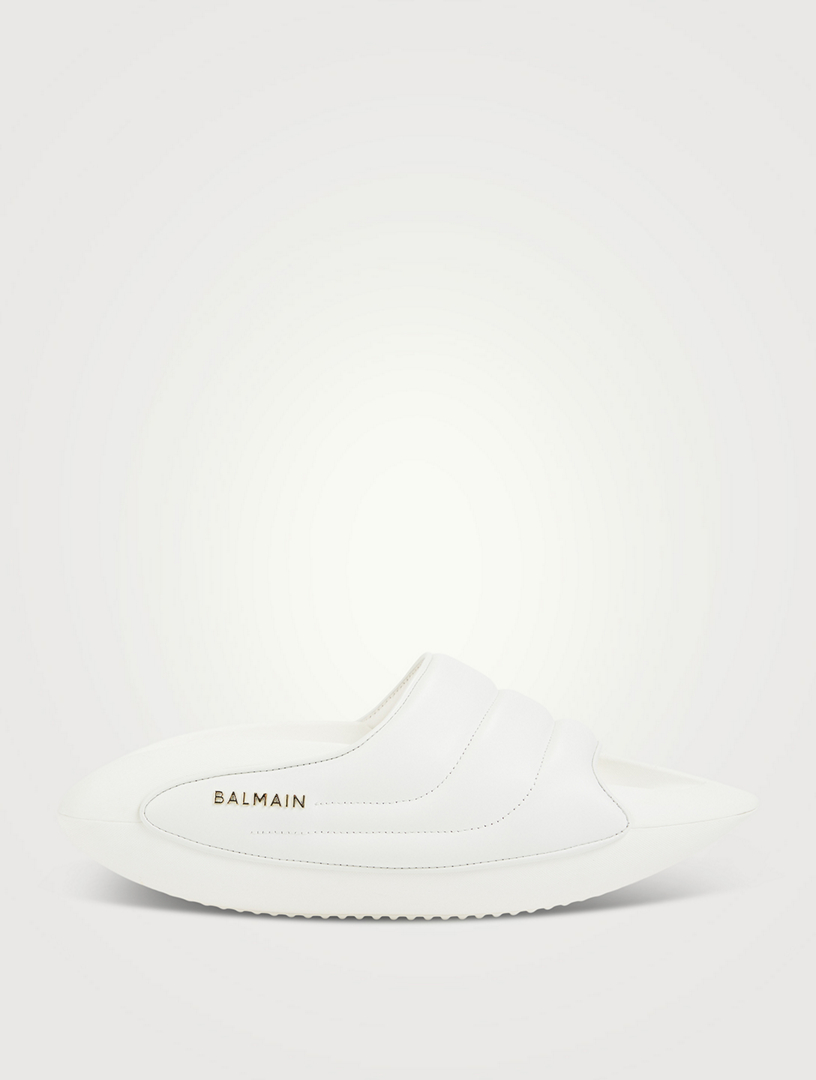 BALMAIN B-IT-Puffy Quilted Leather Slide Sandals Mens White
