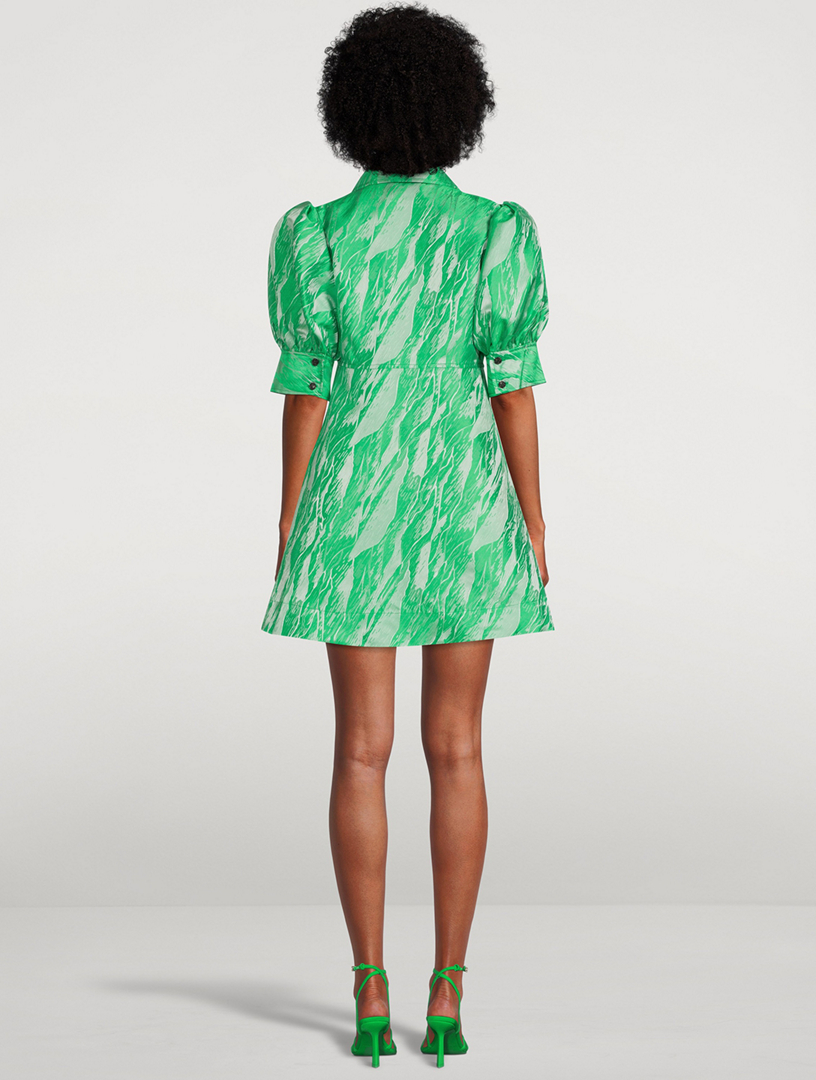 GANNI Re-Cut Jacquard Puff Sleeve Mini Dress Women's Green