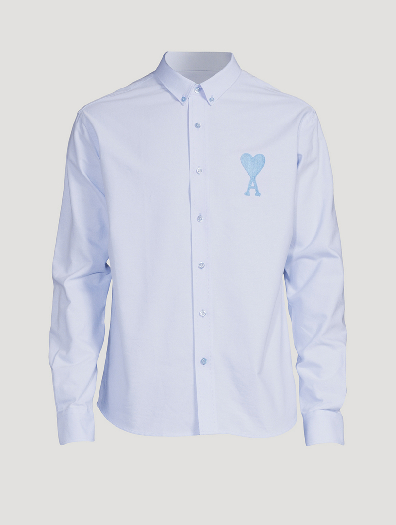 AMI PARIS Ami De Cœur Brushed Cotton Oxford Shirt Mens Blue