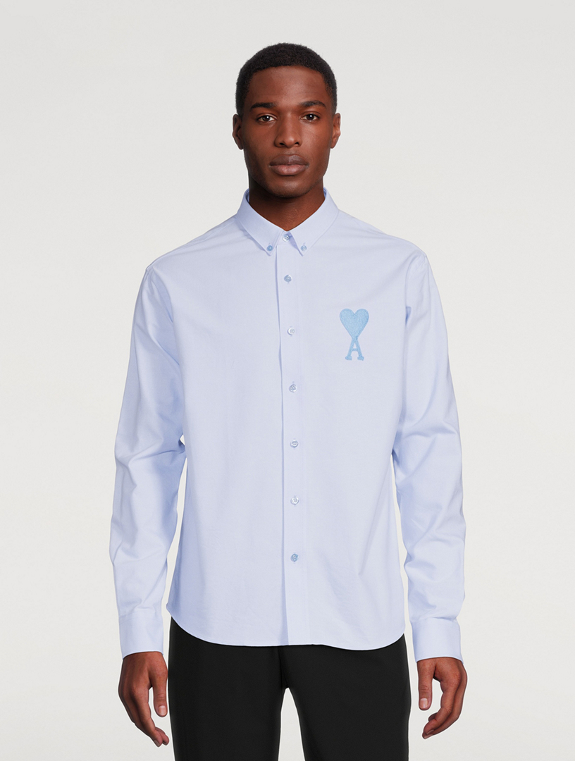 AMI PARIS Chemise à col boutonné Ami De Cœur en oxford de coton brossé Hommes Bleu