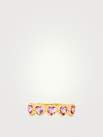 14K Gold Multi Heart Ring With Pink Sapphire