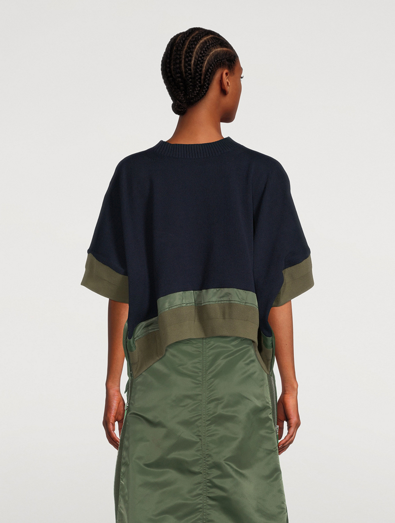 SACAI Nylon Twill Mix Knit Sweater | Holt Renfrew Canada