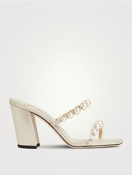 JIMMY CHOO Amara Pearl-Embellished Suede Mules | Holt Renfrew Canada