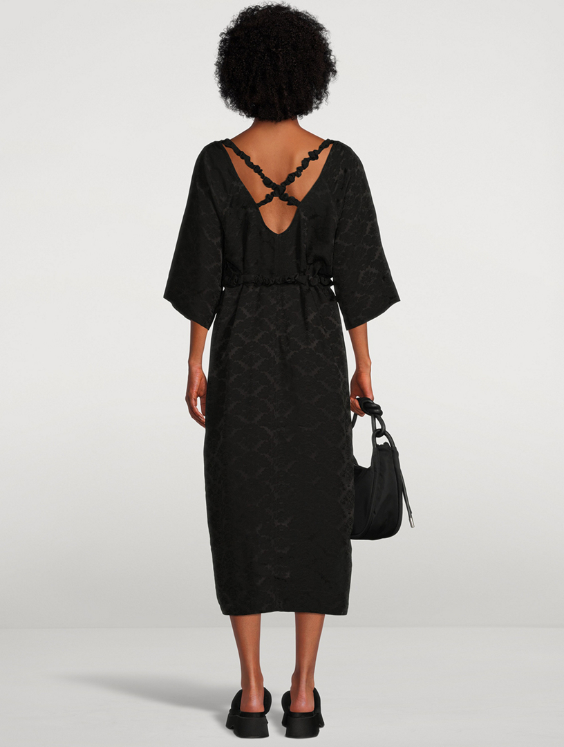 GANNI Belted Jacquard Midi Dress Women's Black