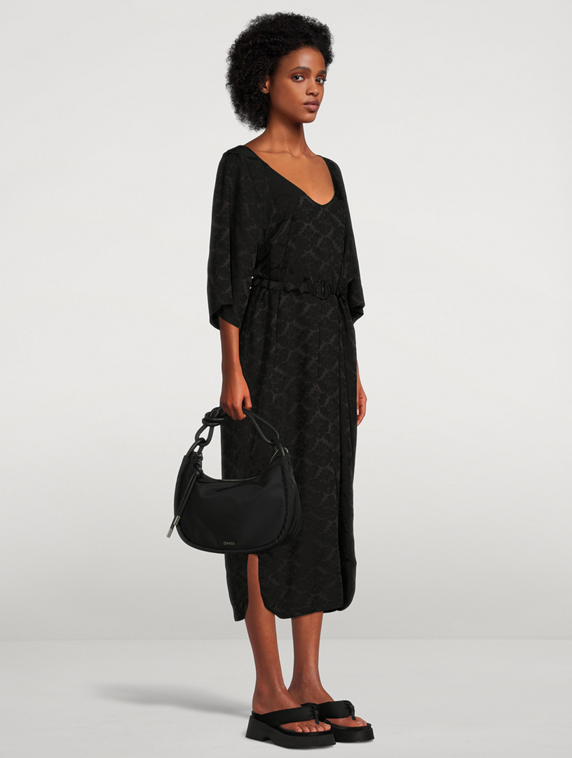 GANNI Belted Jacquard Midi Dress Women's Black