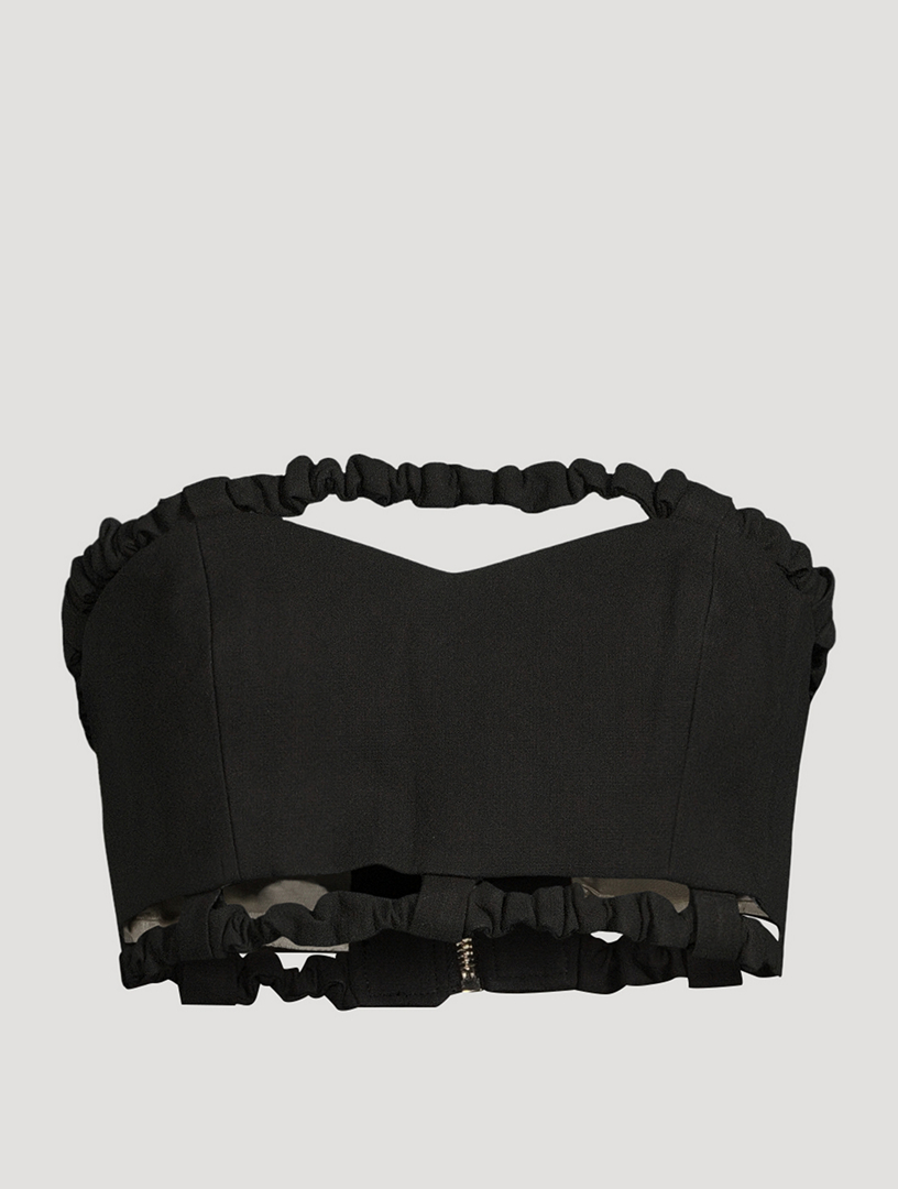 GANNI Scrunchie Strapless Cotton Crop Top Women's Black