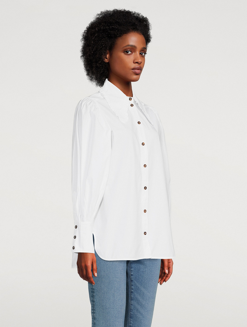 GANNI Organic Cotton Puff-Sleeve Shirt Women's White