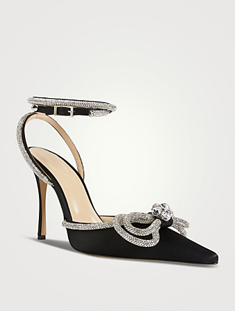 MACH & MACH Double Bow Crystal-Embellished Satin Pumps Women's Black