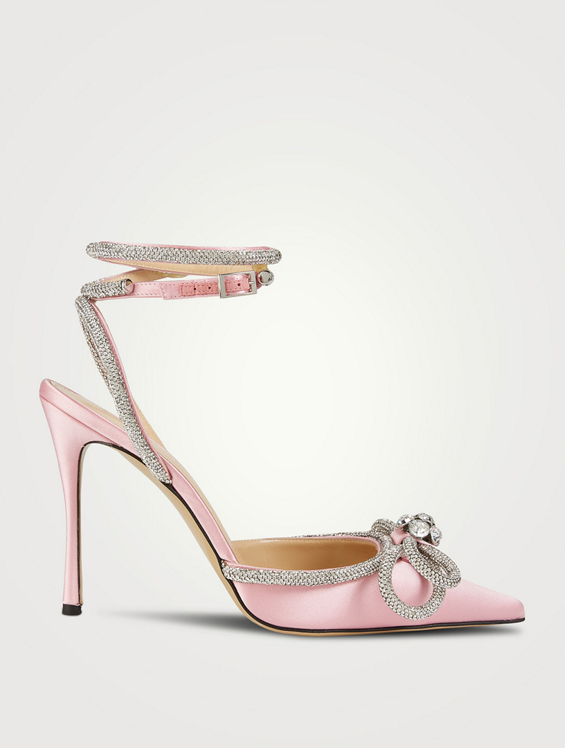 mach & mach double bow embellished satin pumps