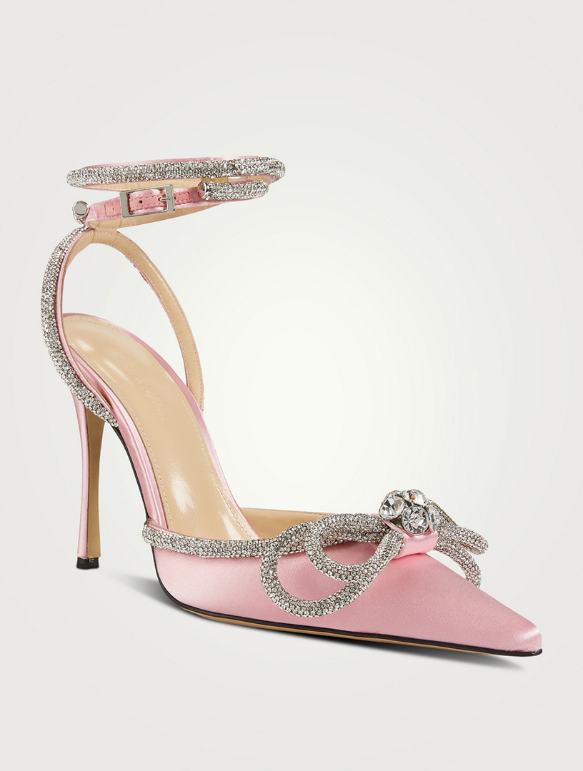 mach & mach double bow embellished satin pumps