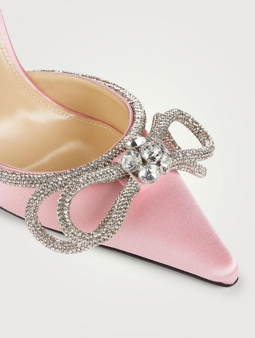mach & mach double bow crystal embellished satin pumps