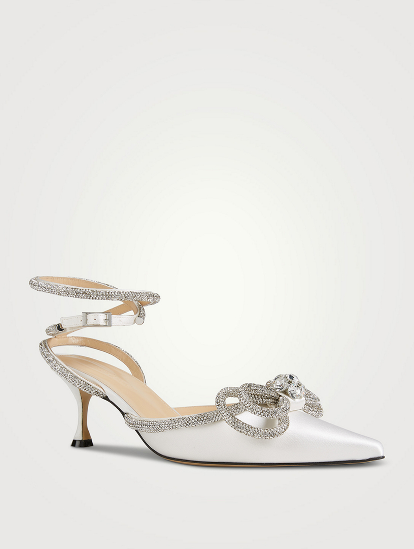 mach & mach double bow crystal embellished satin pumps