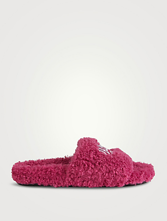 BALENCIAGA Furry Paris Slide Sandals Women's Pink