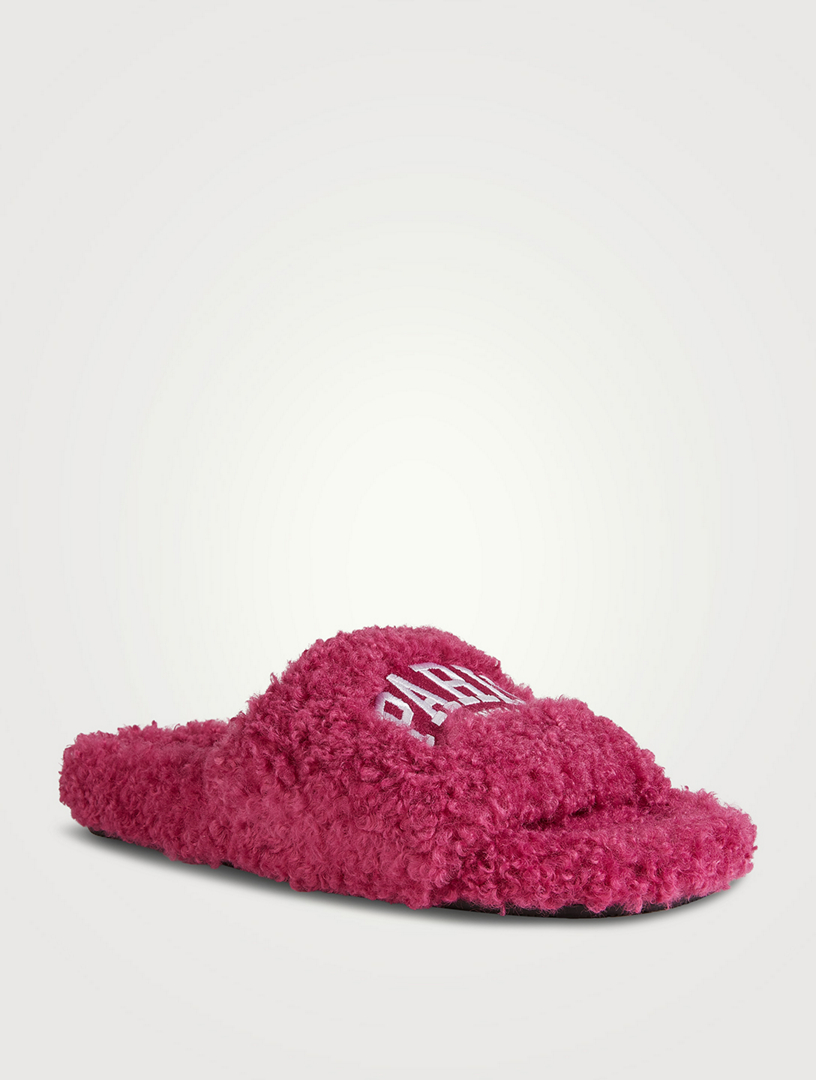 BALENCIAGA Furry Paris Slide Sandals Women's Pink