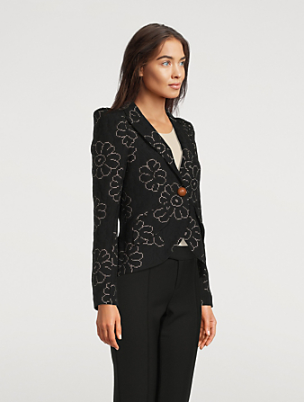 SMYTHE Pouf-Sleeve Blazer In Floral Print Women's Black
