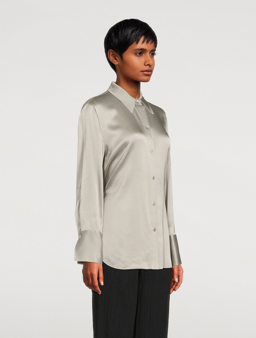 VINCE Relaxed Satin Blouse Women's Grey