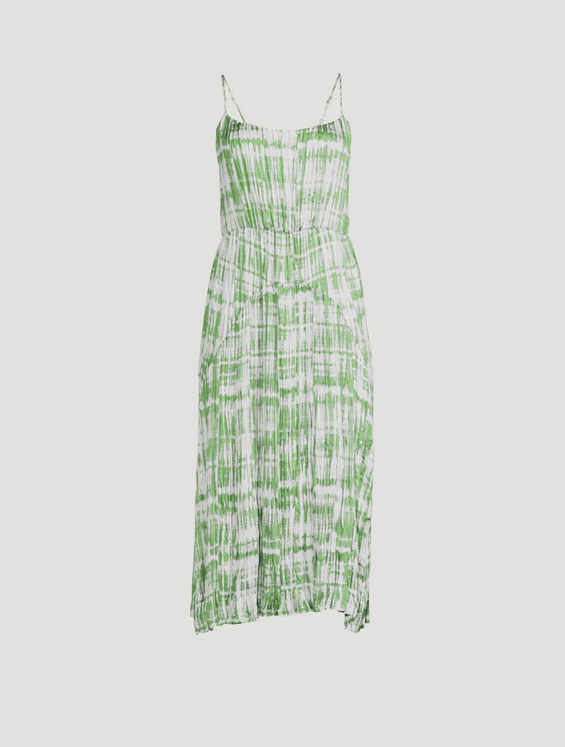 VINCE Robe camisole mi-longue froncée à imprimé noué-teint Femmes Vert