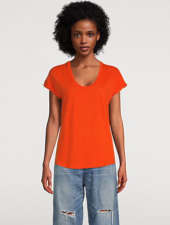 FRAME Tee-shirt Easy à encolure dégagée en lin Femmes Orange