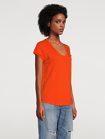 FRAME Tee-shirt Easy à encolure dégagée en lin Femmes Orange