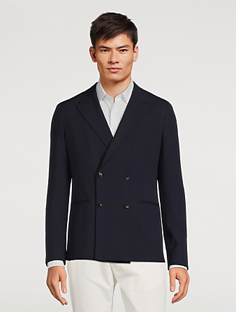 Z ZEGNA Wool-Blend Double-Breasted Jacket Mens Blue
