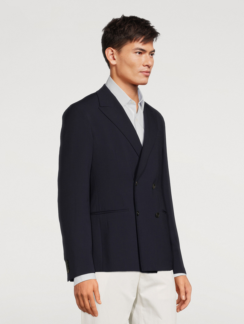 Z ZEGNA Wool-Blend Double-Breasted Jacket Mens Blue