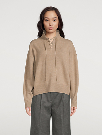 THEORY Lace-Up Cashmere Sweater Women's Beige