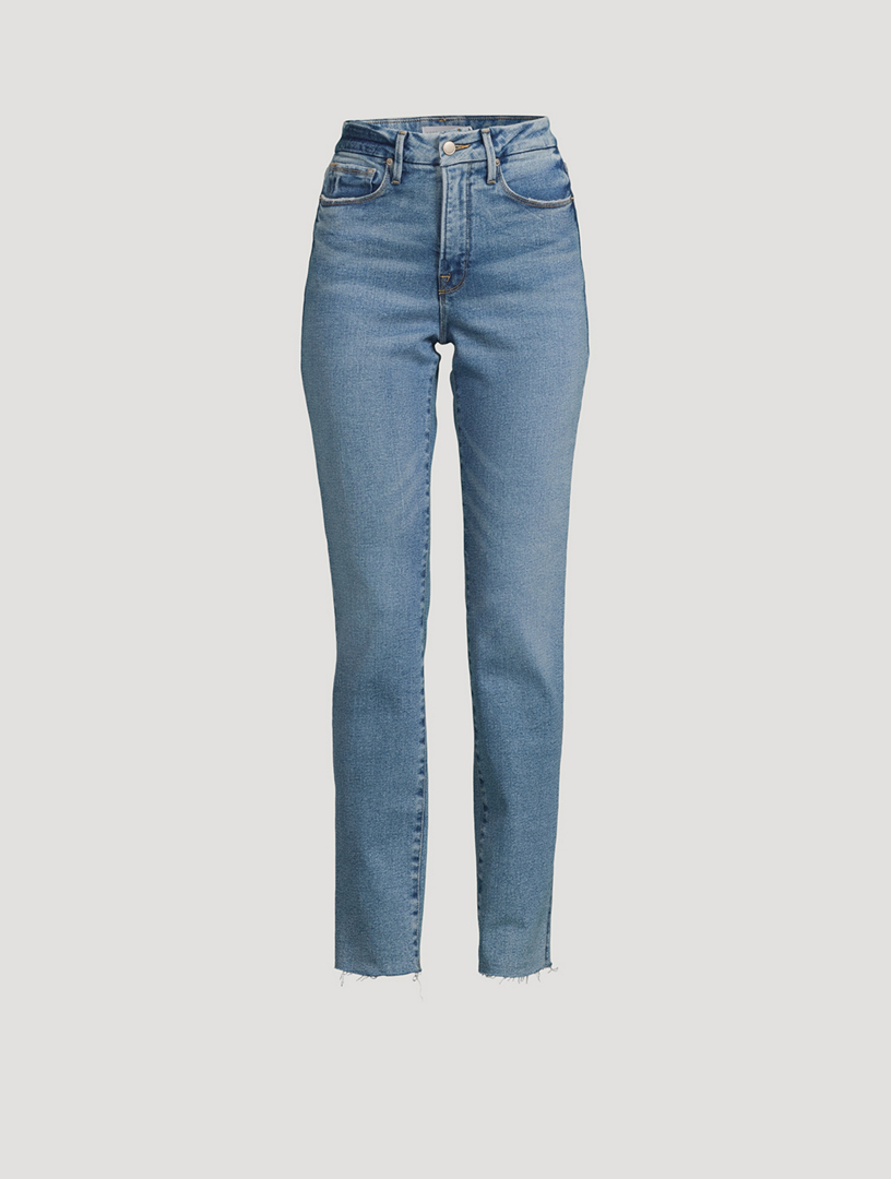 GOOD AMERICAN Good Classic Slim-Leg High-Waisted Jeans With Fray Hem Women's Blue