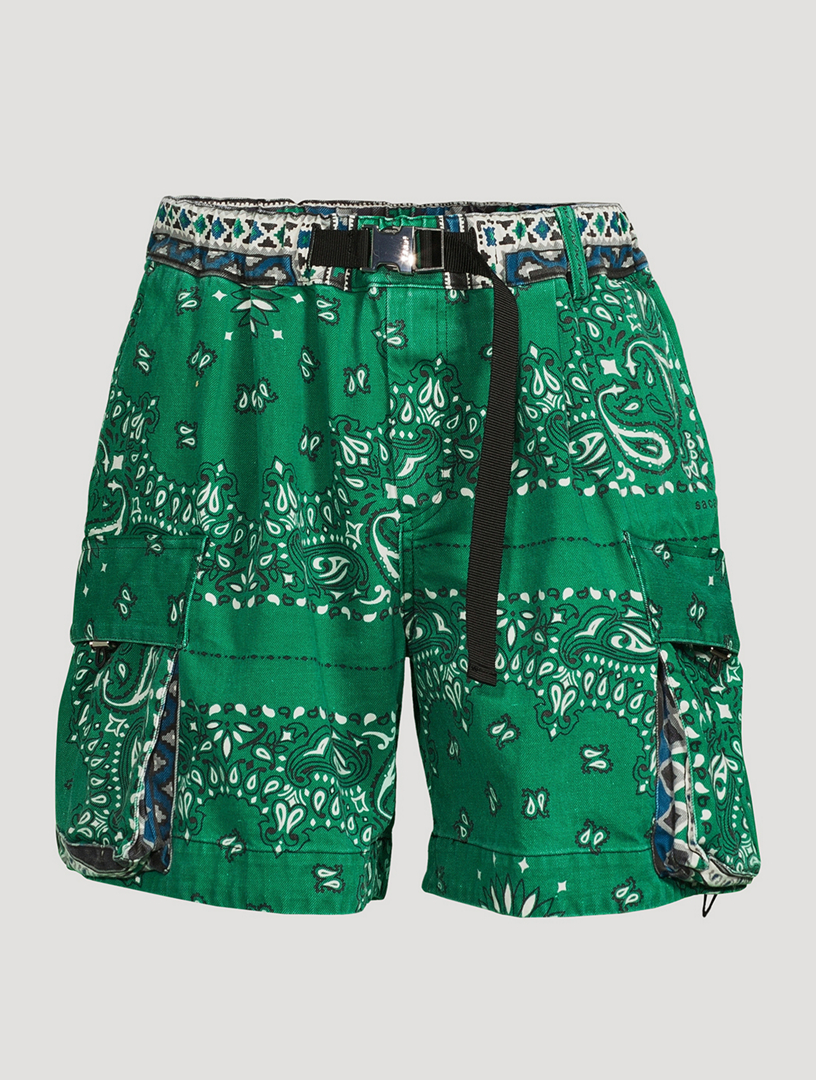 SACAI Belted Shorts In Bandana Print Mens Green