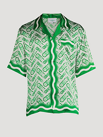 CASABLANCA Ping Pong Monogram Silk Cuban Shirt Mens Green