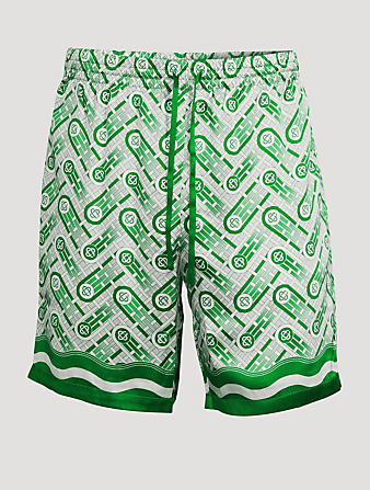 CASABLANCA Ping Pong Monogram Silk Shorts Mens Green