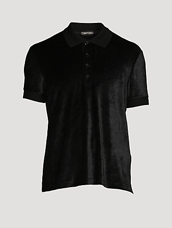 TOM FORD Velour Short-Sleeve Polo Shirt Men's Black
