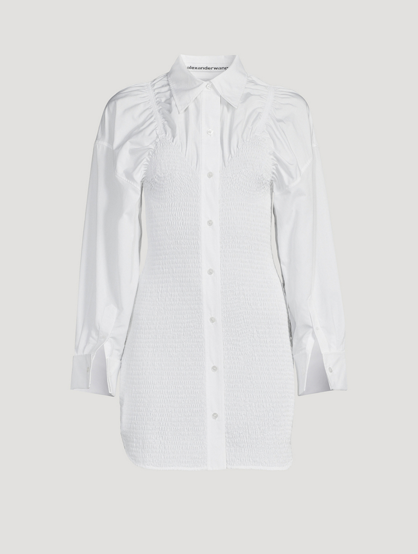 ALEXANDER WANG Smocked Cotton Poplin Shirt Dress Women's White