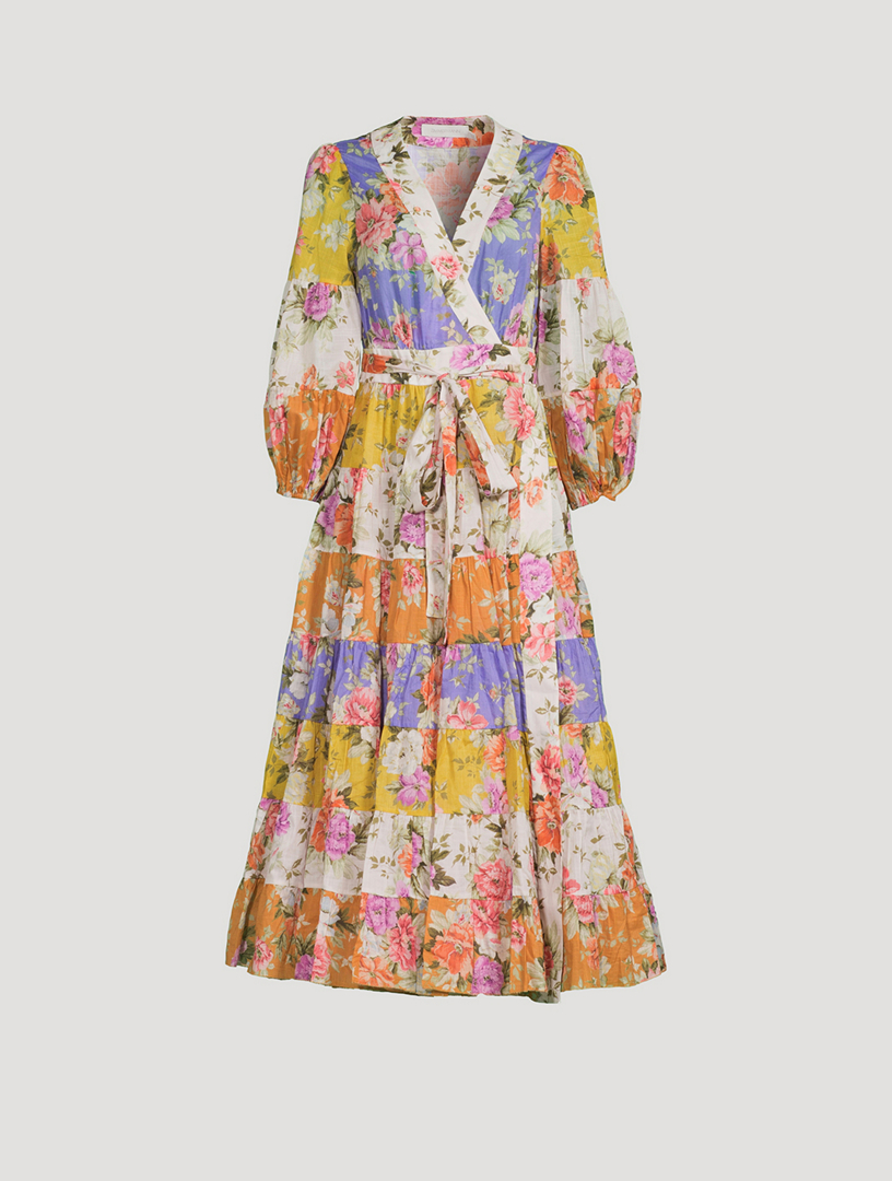 ROMANTIC FLORAL MIDI DRESS WITH LACE AND TIES
