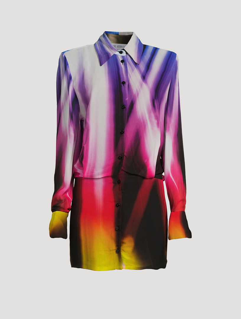THE ATTICO Margot Georgette Shirt Dress In Spotlight Print Women's Multi