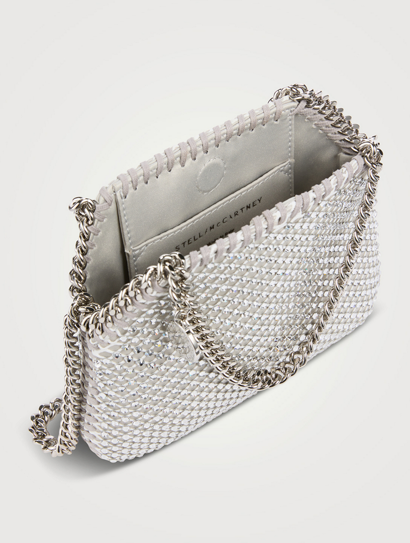 Womens Bags Clutches and evening bags Stella McCartney Falabella Crystal-embellished Satin Clutch Bag in Silver White 