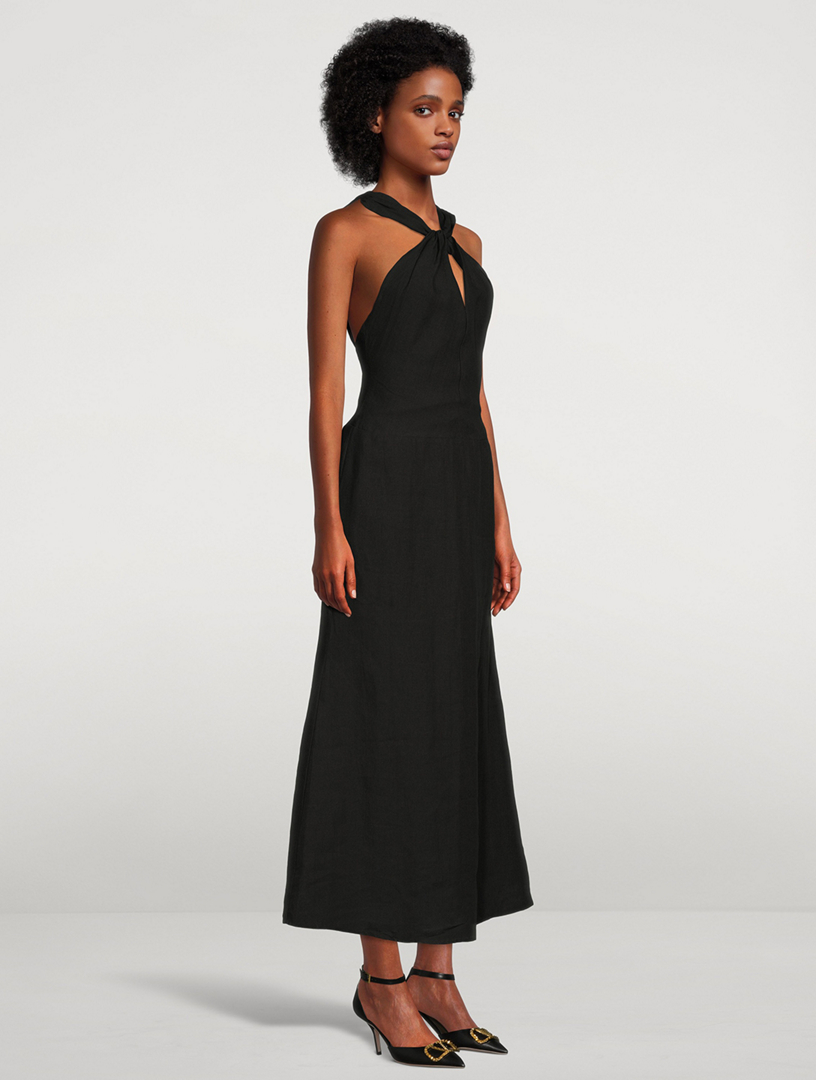 BONDI BORN Milos Organic Linen Dress Women's Black