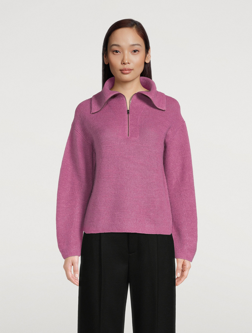 VINCE Half-Zip Ribbed Sweater Women's Purple