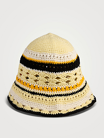 GANNI Organic Cotton Striped Crochet Bucket Hat Women's Yellow