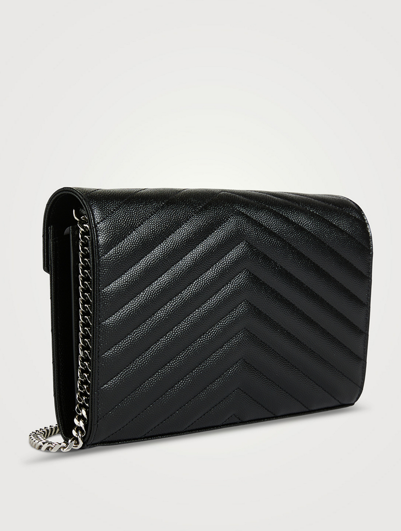 SAINT LAURENT YSL Monogram Leather Chain Wallet Envelope Bag Holt