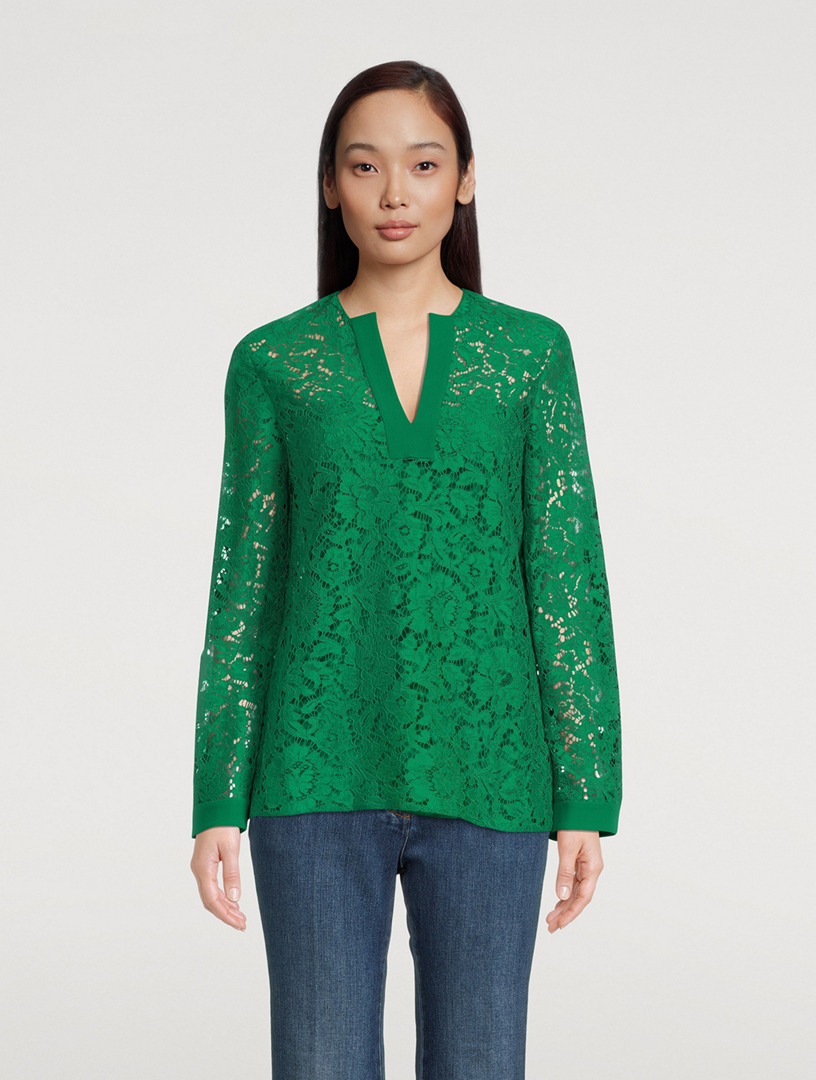 VALENTINO Lace Tunic Blouse Women's Green