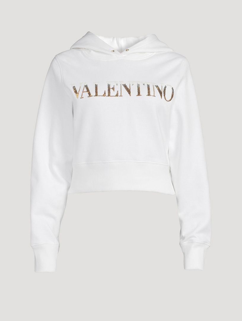 VALENTINO Embroidered Cropped Hoodie Women's White