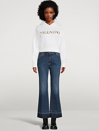 VALENTINO Embroidered Cropped Hoodie Women's White